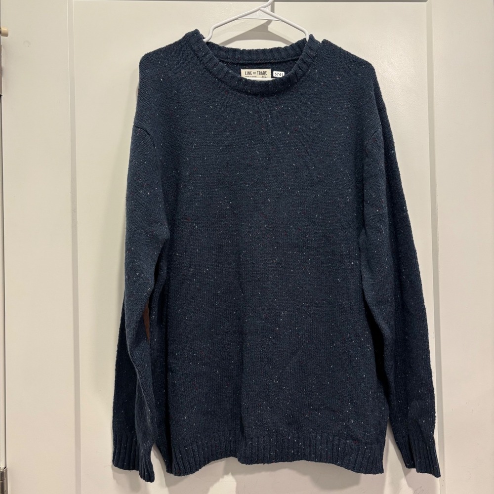 Line of Trade Mens 2XL Navy Blue Donegal Wool Blend Sweater Elbow Patches